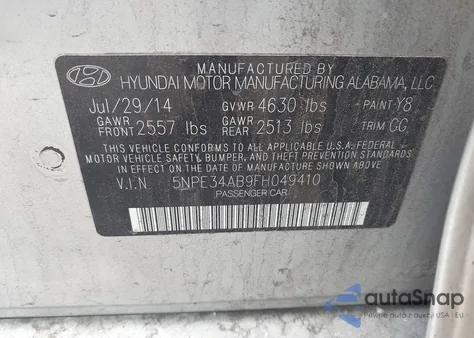 2015 Hyundai Sonata Sport/Limited из США, поврежденный, VIN 5NPE34AB9FH049410